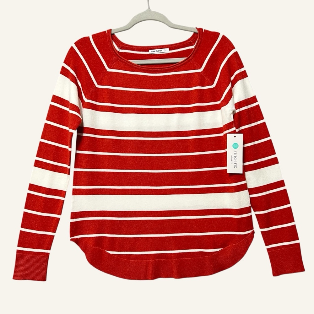 Pink Clover Striped Pullover Lightweight Sweater NWT Size Small Rust Cream
